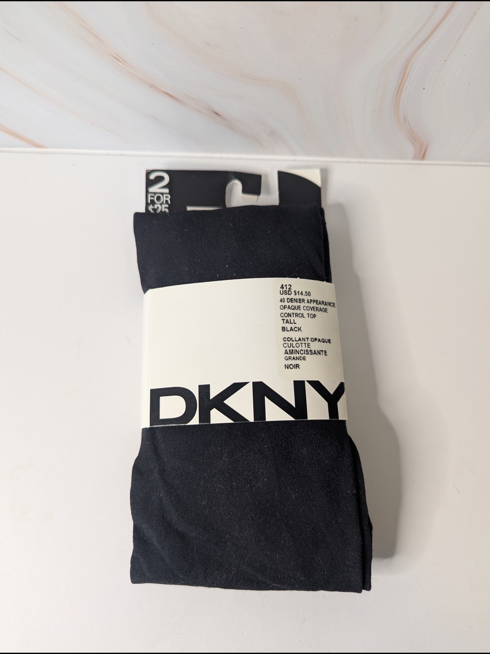 DKNY Black Women's Casual Tights Tall (5'4-6') Control Top Opaque Coverage